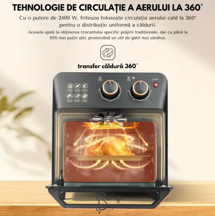 Friteuza cu aer cald retro, cuptor electric cu prajitor de paine, tehnologie de circulatie a aerului la 360° DS-18, 12L