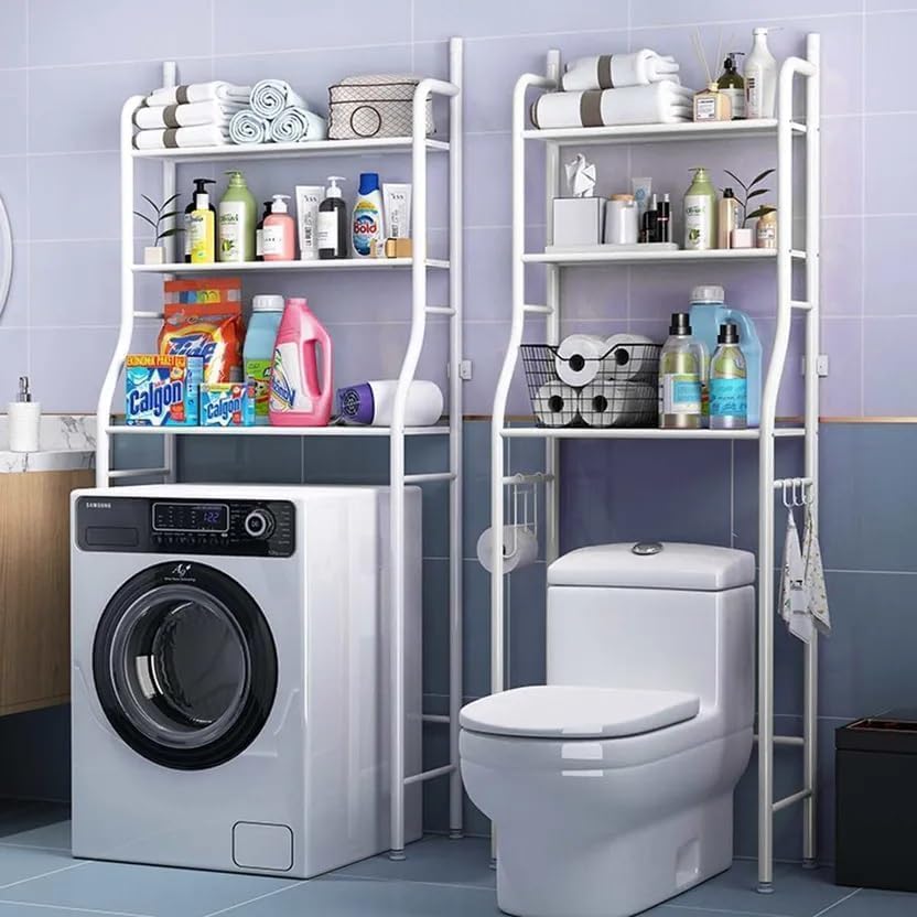 Organizator baie WC, 3 rafturi, Stabil, Suprot Hartie igenica, Metal, Alb