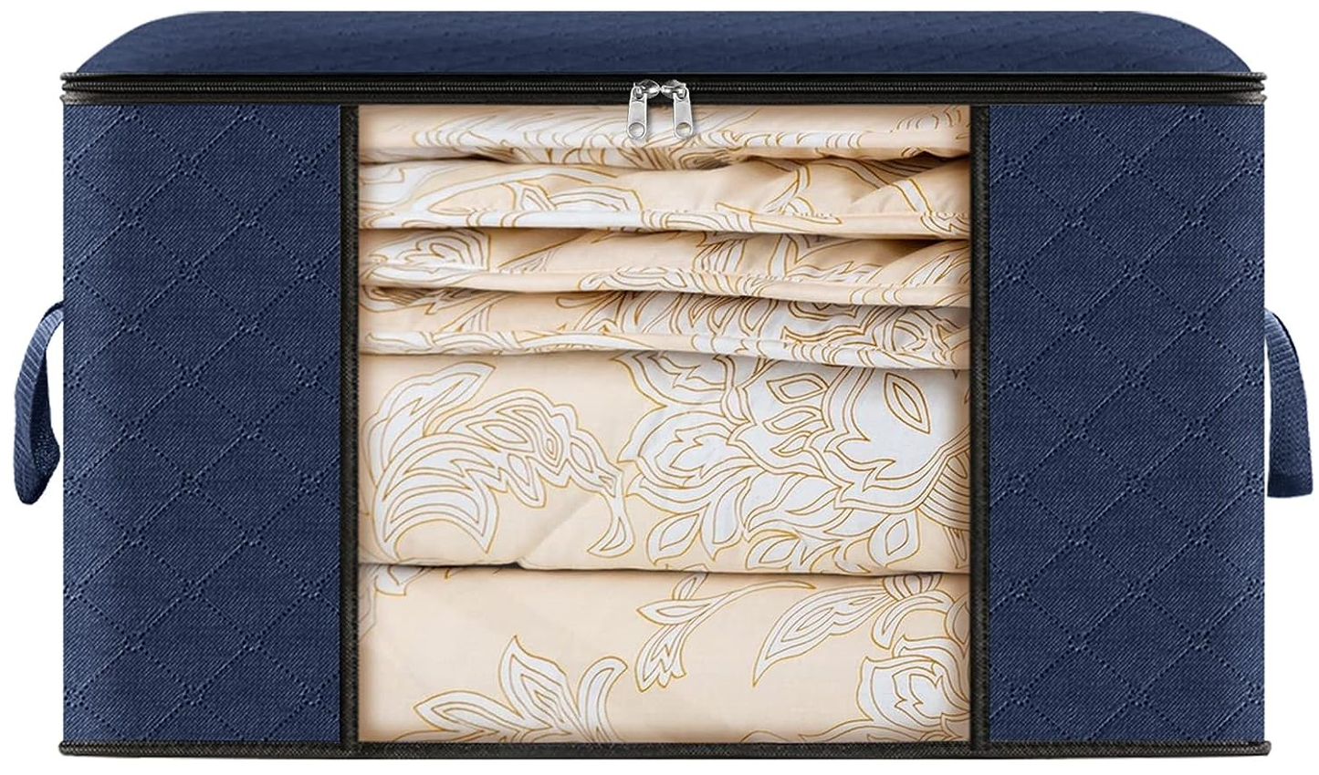 Set 3 Cutii Pliabile pentru Depozitare și Organizare, pentru Haine/Pături/Jucării, 105 L, Albastru, Marimea L! 🧸👚