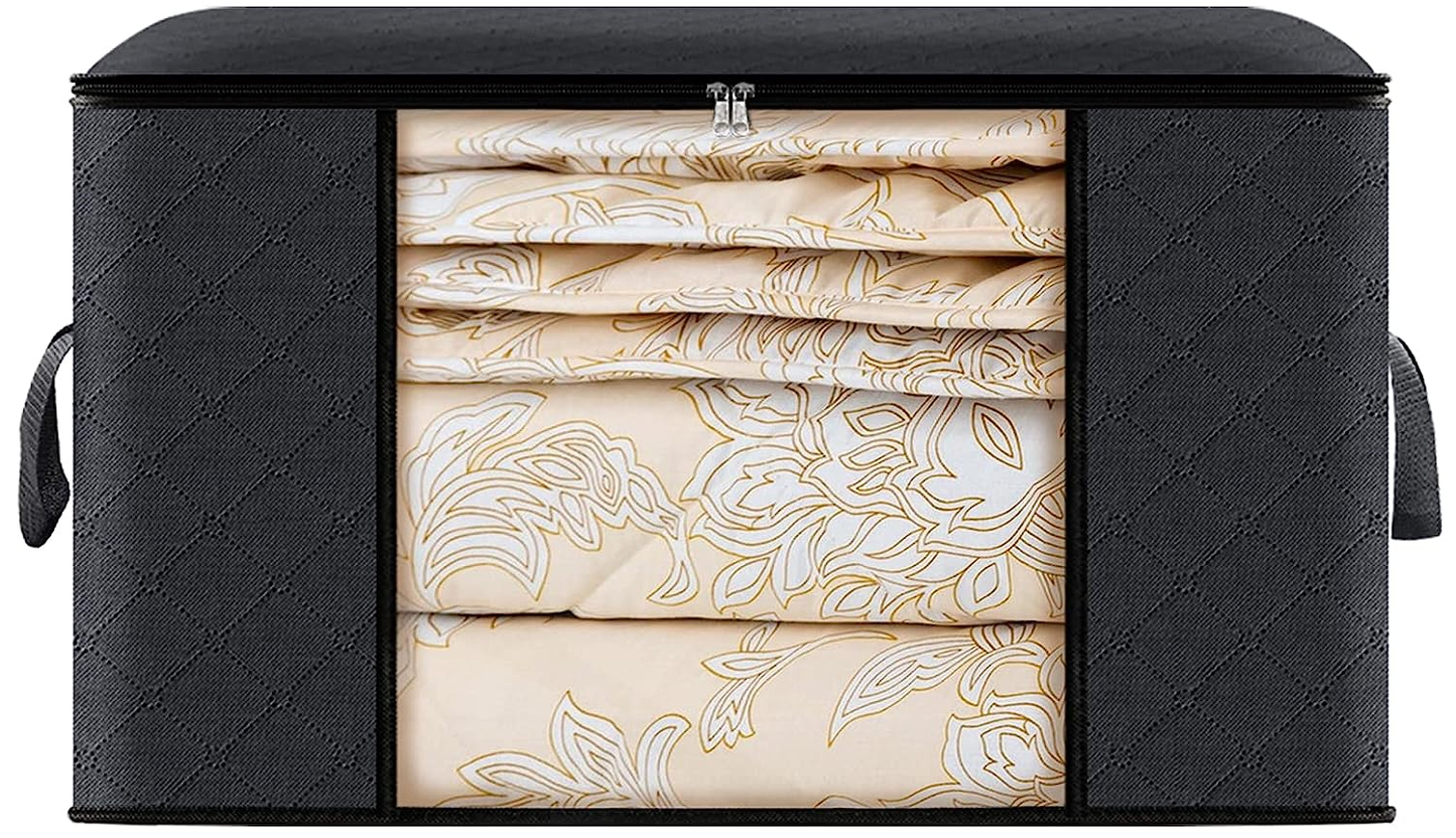 Set 3 Cutii pentru Depozitare si Organizare, pliabile, pentru haine/paturi/jucarii, 105 L, 70x50x30 cm, Negru, Marimea L