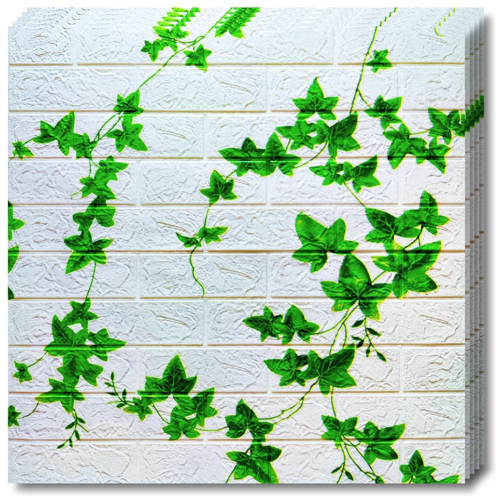 Set 10 x Tapet Autocolant, 3D, Usor de Montat, Rezistent la Apa, Modern, Flori Verzi, 70x77 cm