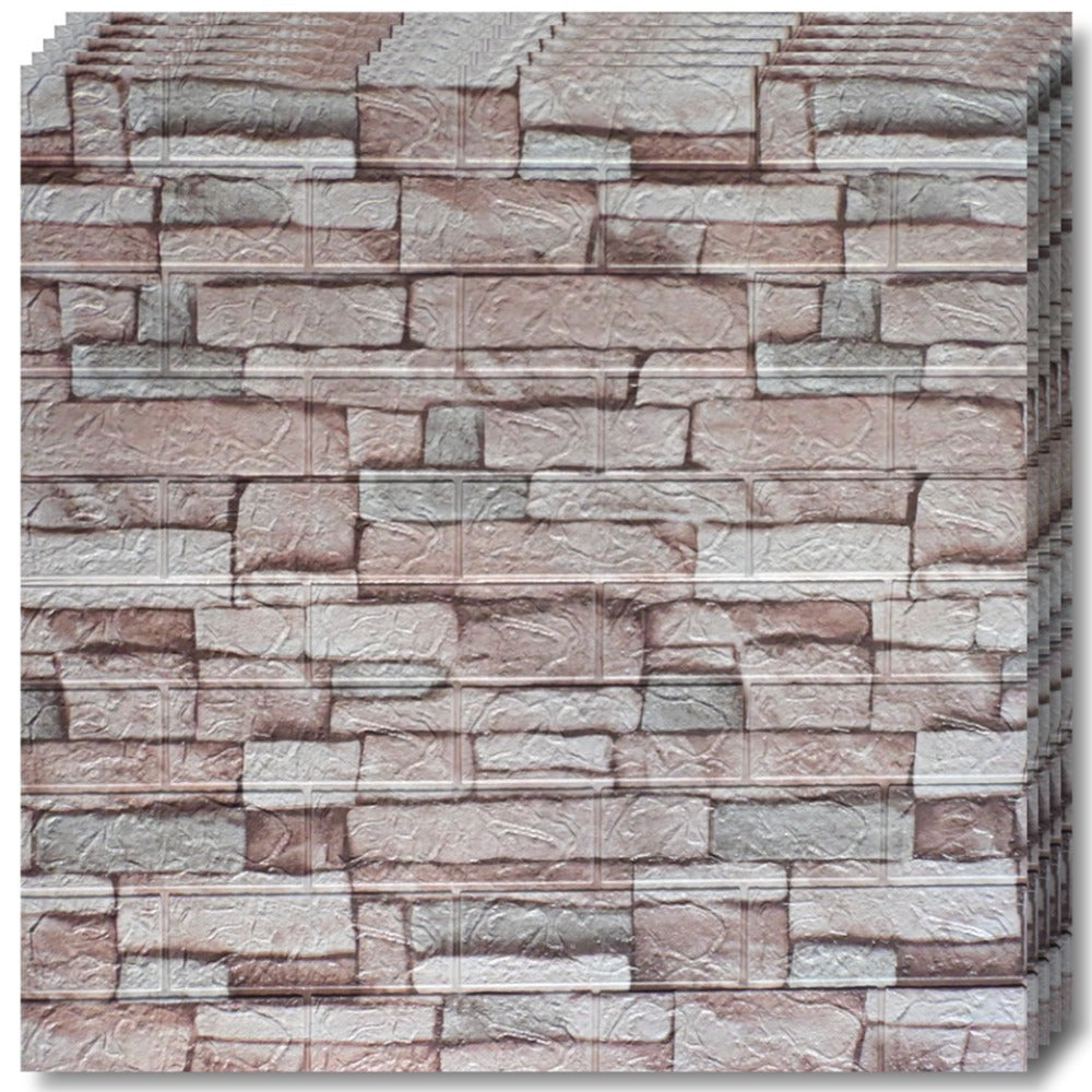 Set 10 x Tapet Autocolant, 3D, Usor de Montat, Rezistent la Apa, Modern, Model Caramida Crem/Albastru, 70x77 cm