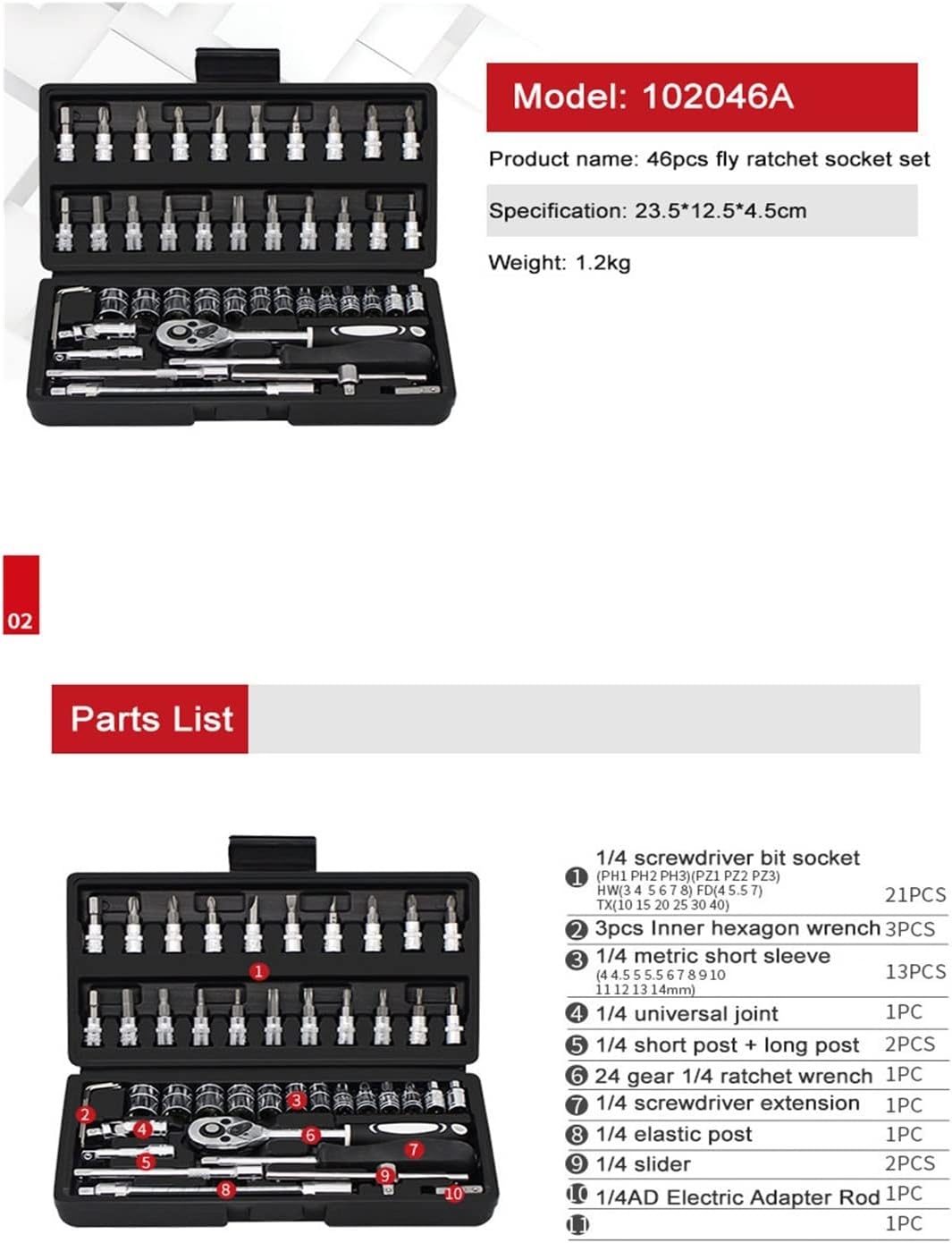 Trusa scule reparat Masini, uz caznic si auto, surubelnita, tubulare, prelungitoare, clichet, 46 piese, fabricata din chrome Vanadium