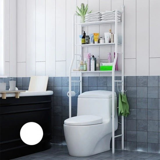 Organizator baie WC, 3 rafturi, Stabil, Suprot Hartie igenica, Metal, Alb