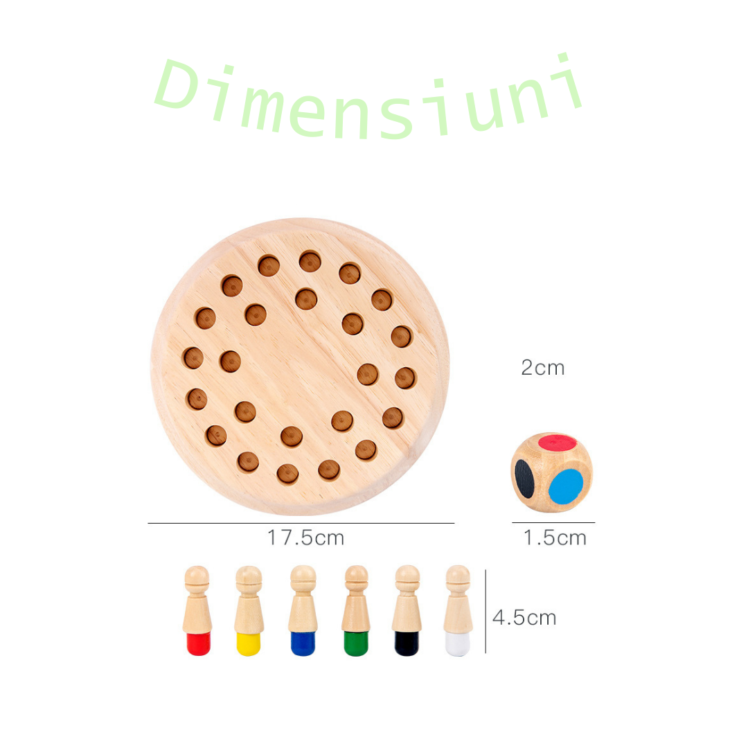 Joc Educativ Tip Șah din Lemn – Învață Culorile și Dezvoltă Memoria, 26 Piese, Stil Montessori