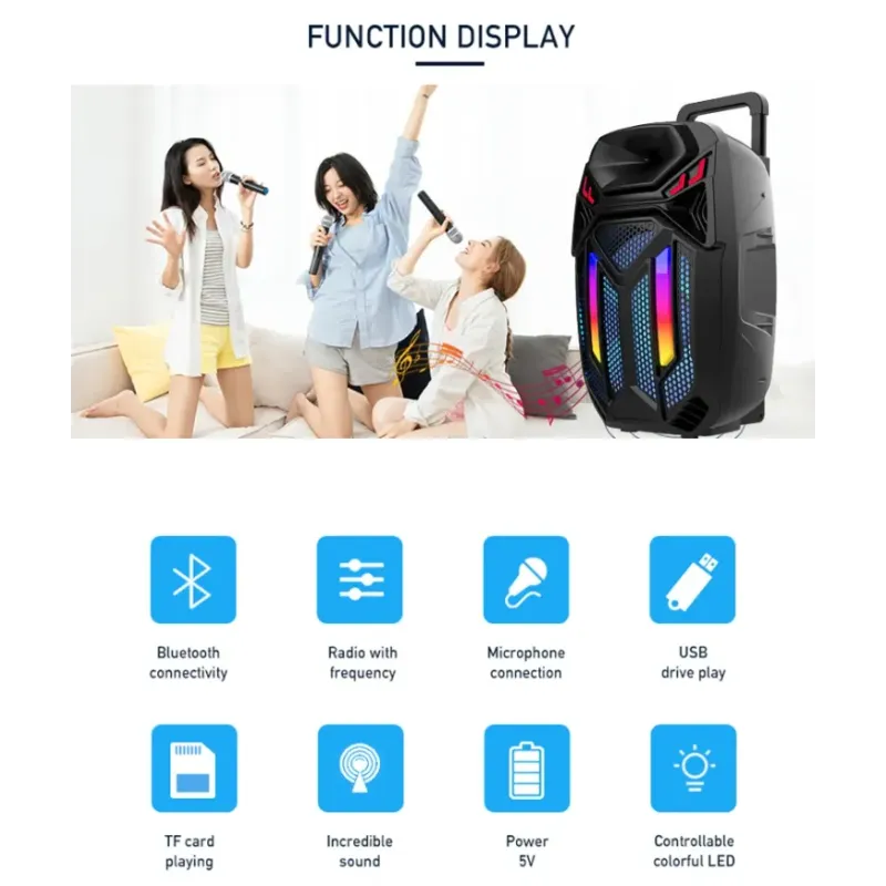 Boxa SUPER-BASS Portabila, Bluetooth, Karaoke, 2 microfoane, micro SD, card, aux, usb, ZQS-15108