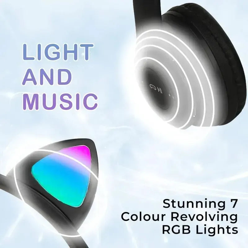 Căști Wireless Pliabile cu Urechi de Pisică Iluminate LED – Bass Stereo 🎧