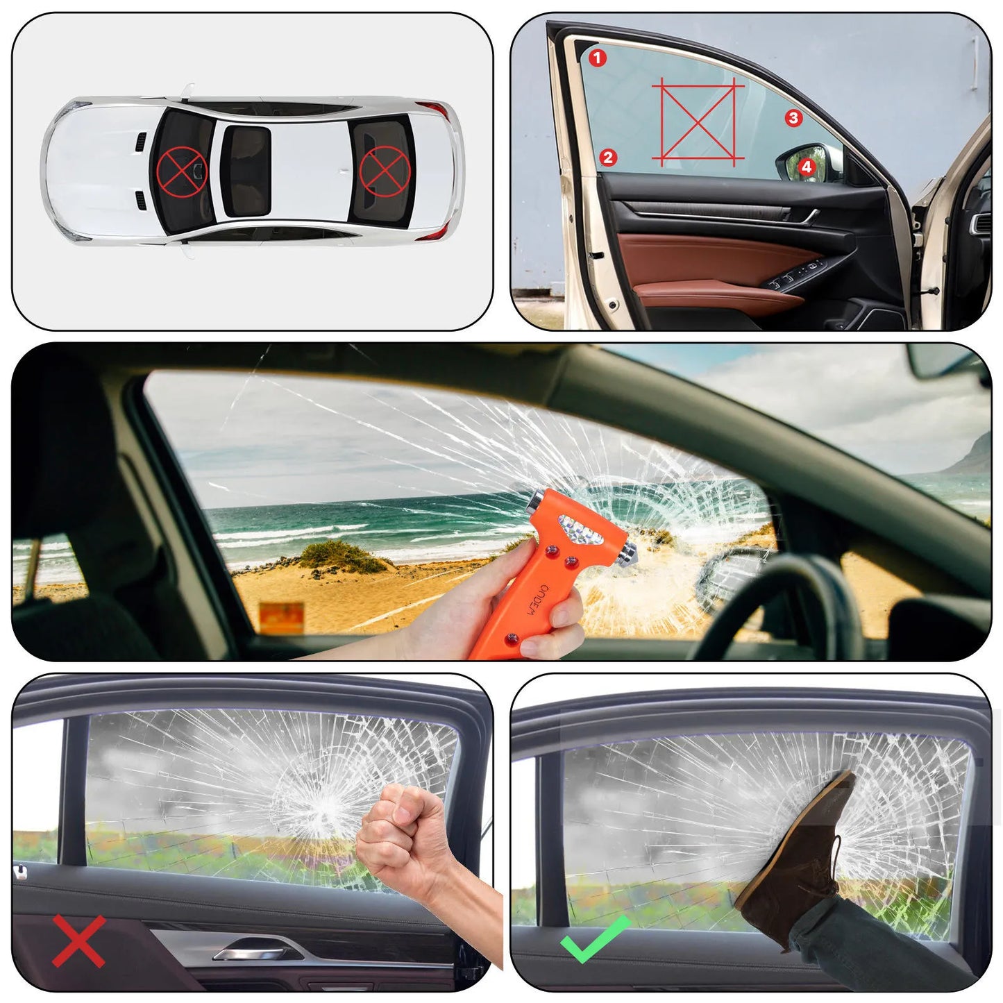 Ciocan de Urgență 2in1 pentru Auto – Sparge Geamuri și Taie Centura de Siguranță – Portocaliu 🔧