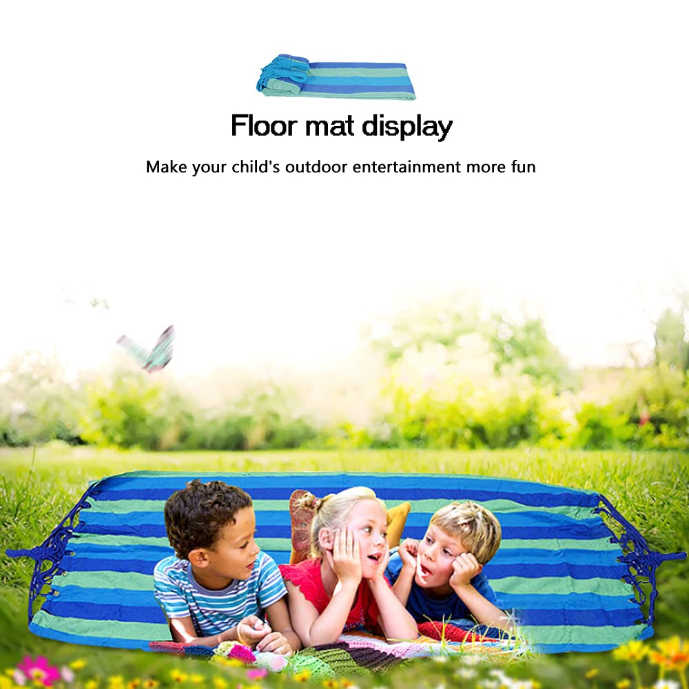 Hamac de o persoana, 80 x 200 cm, husa depozitare, maxim 150 kg, multicolor, baza lemn, albastru