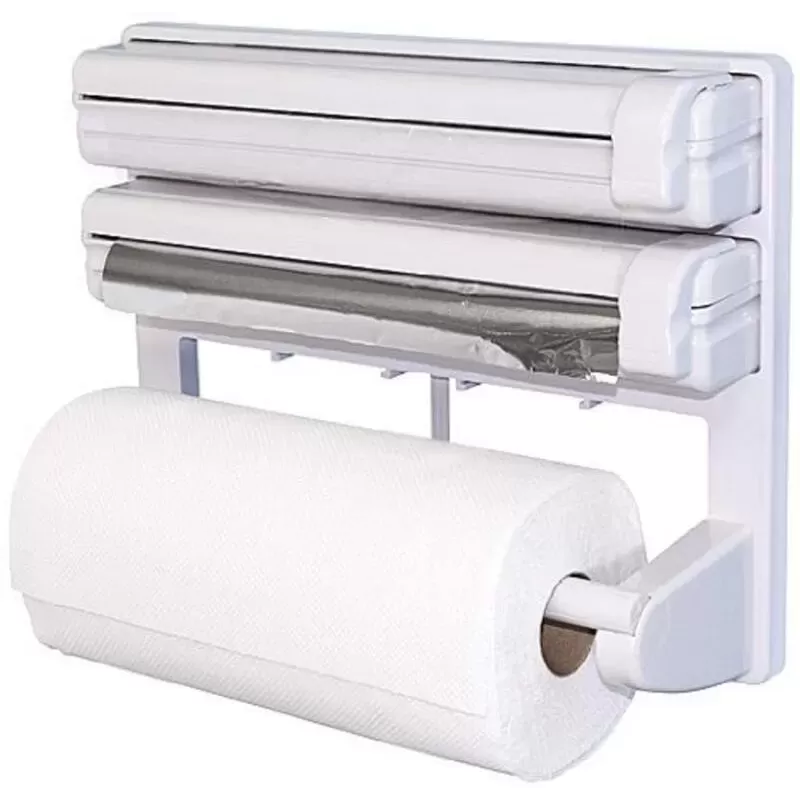 Dispenser de bucatarie triplu pentru prosoape de hartie, folie aluminiu, folie alimentara, folie stretch