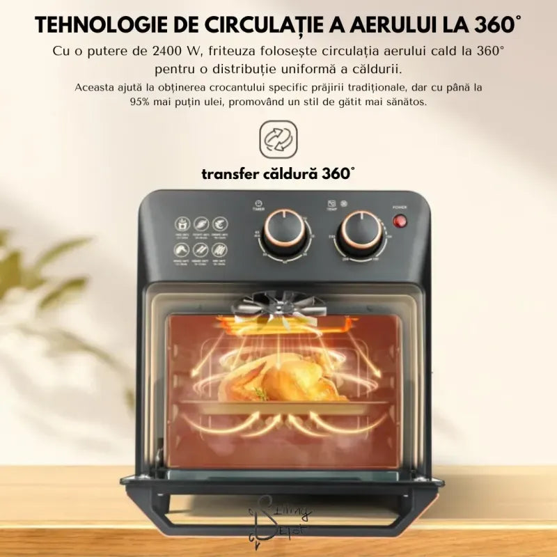Friteuza cu aer cald retro, cuptor electric cu prajitor de paine, tehnologie de circulatie a aerului la 360° DS-18, 12L