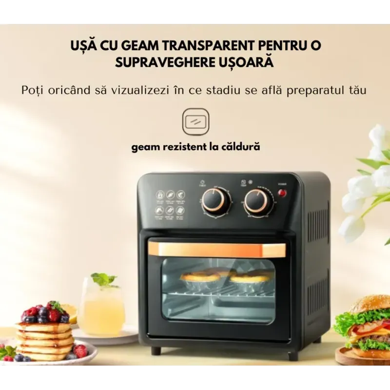 Friteuza cu aer cald retro, cuptor electric cu prajitor de paine, tehnologie de circulatie a aerului la 360° DS-18, 12L