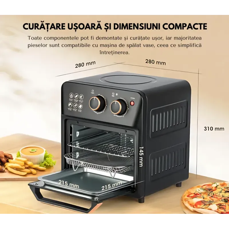 Friteuza cu aer cald retro, cuptor electric cu prajitor de paine, tehnologie de circulatie a aerului la 360° DS-18, 12L