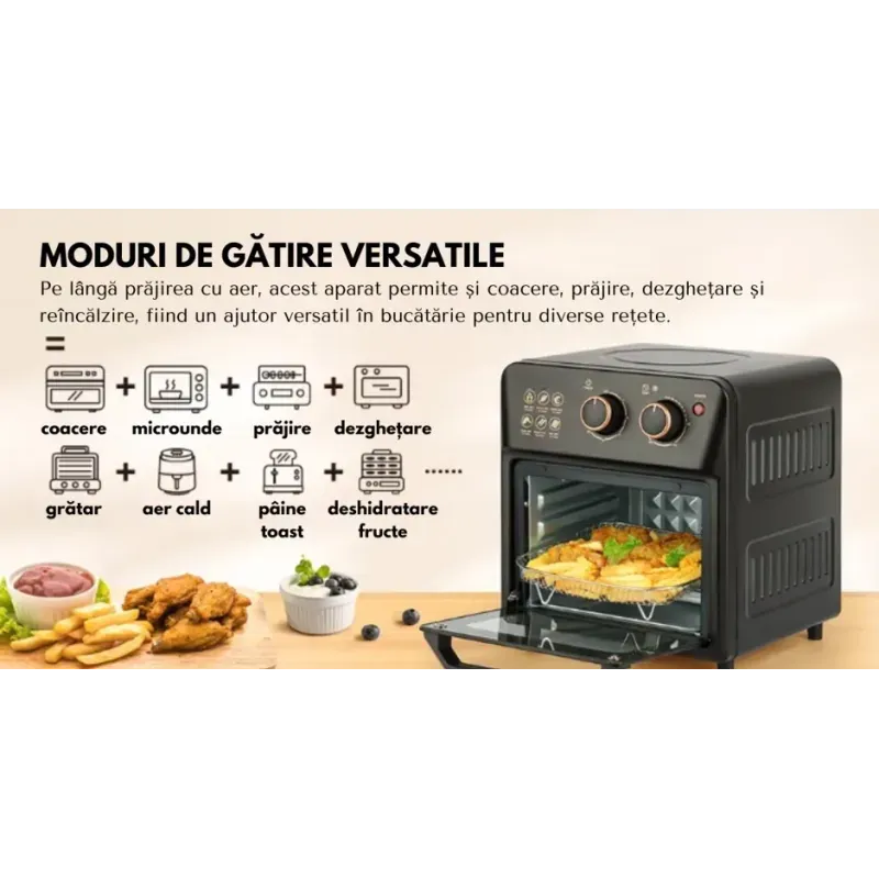 Friteuza cu aer cald retro, cuptor electric cu prajitor de paine, tehnologie de circulatie a aerului la 360° DS-18, 12L