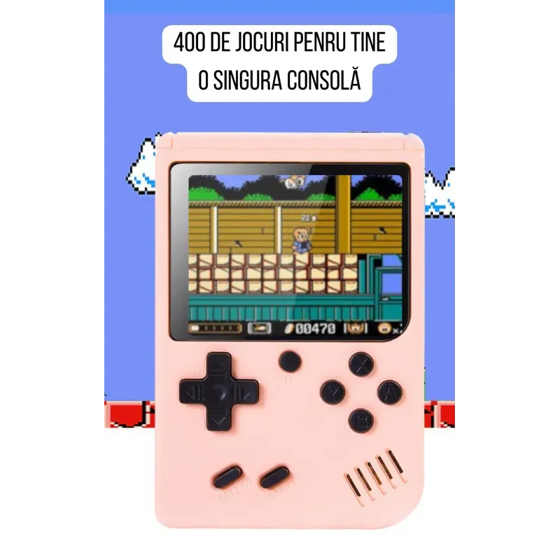 Consola SUP Game Box – 400 Jocuri Clasice, Ecran LCD – Încărcare Micro-USB – Alb