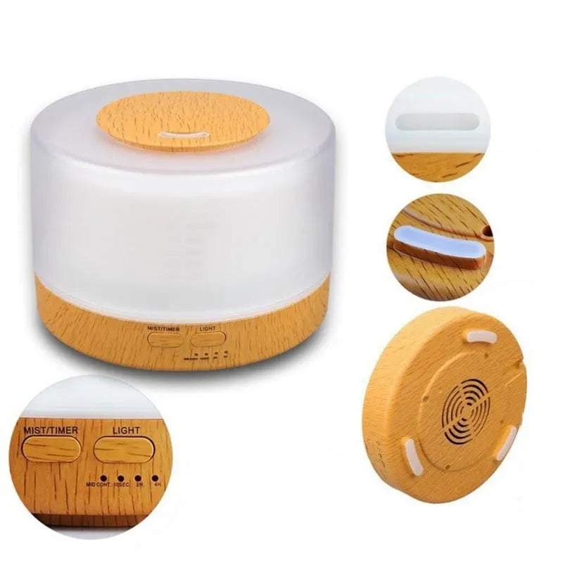 Umidificator de Aer cu Aromaterapie, Iluminare RGB, Portabil, Telecomandă, Rezervor 700ml, Culoare Stejar Deschis! 🌿💡