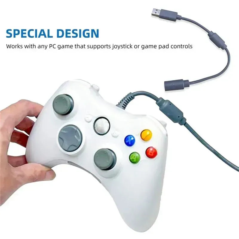 Controller cu Fir – Compatibil Xbox 360/Slim/PC Windows 7/8/10 – Vibrații cu 3 Intensități – Alb