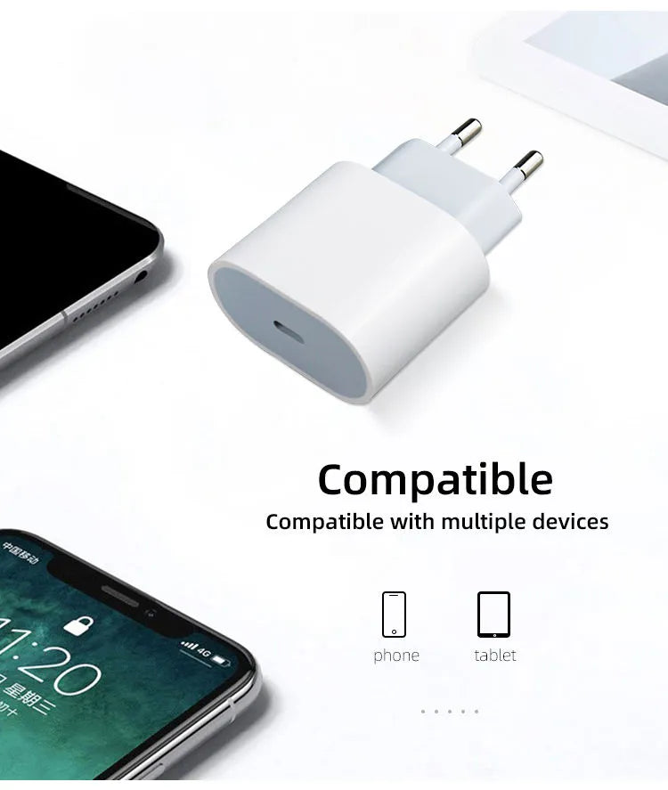 Încărcător Universal Type-C / Type-C – Fast Charge, 20W, Alb ⚡