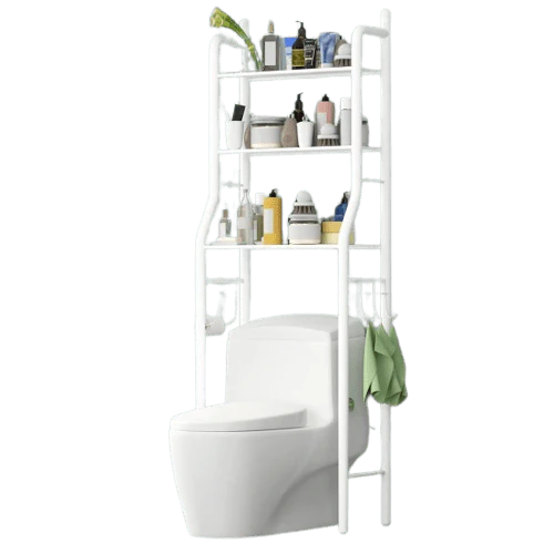 Organizator baie WC, 3 rafturi, Stabil, Suprot Hartie igenica, Metal, Alb