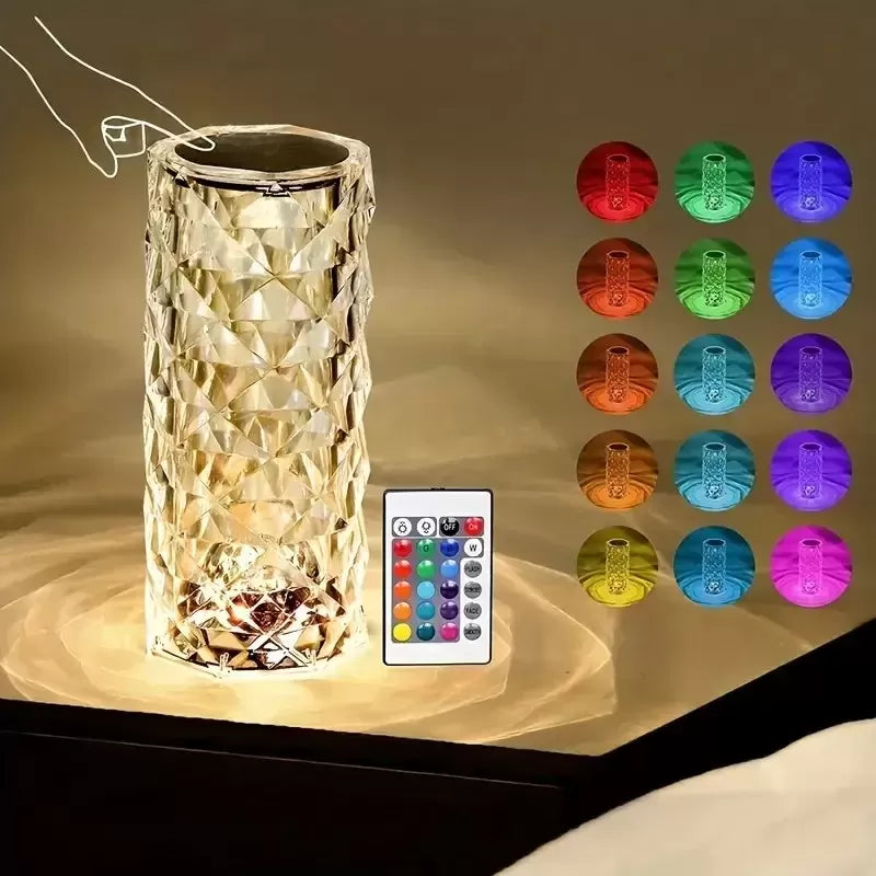 Lampa LED ambientala cu telecomanda pentru birou, Control prin Atingere, 16 Moduri Iluminare, Cristal, Acrilic