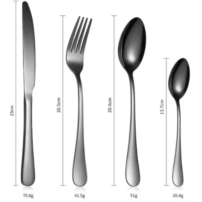 Set de Tacamuri 24 Piese – Oțel Inoxidabil, Design Modern, Negru