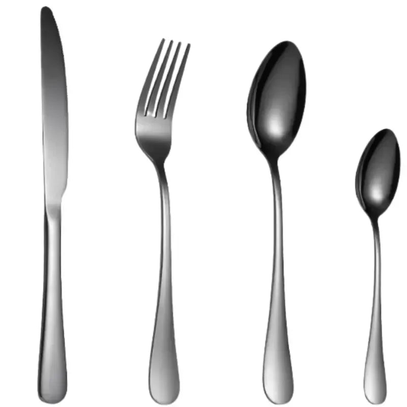 Set de Tacamuri 24 Piese – Oțel Inoxidabil, Design Modern, Negru