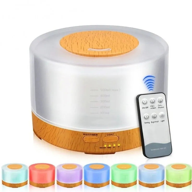 Umidificator de Aer cu Aromaterapie, Iluminare RGB, Portabil, Telecomandă, Rezervor 700ml, Culoare Stejar Deschis! 🌿💡