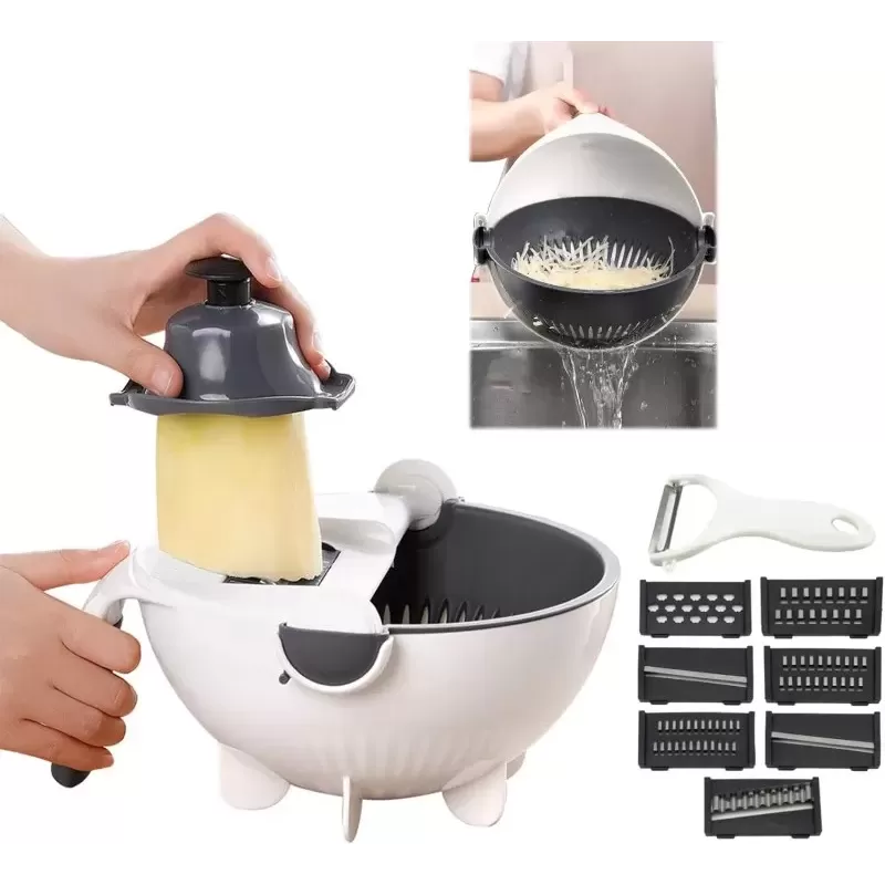 Razatoare de bucatarie 9 in 1 pentru taiat legume si fructe cu strecuratoare rotativa si bol