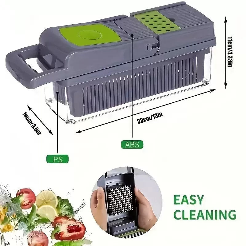 Razatoare multifunctionala legume si fructe, 9 piese, lame inox si maner protectie, lame inox, verde