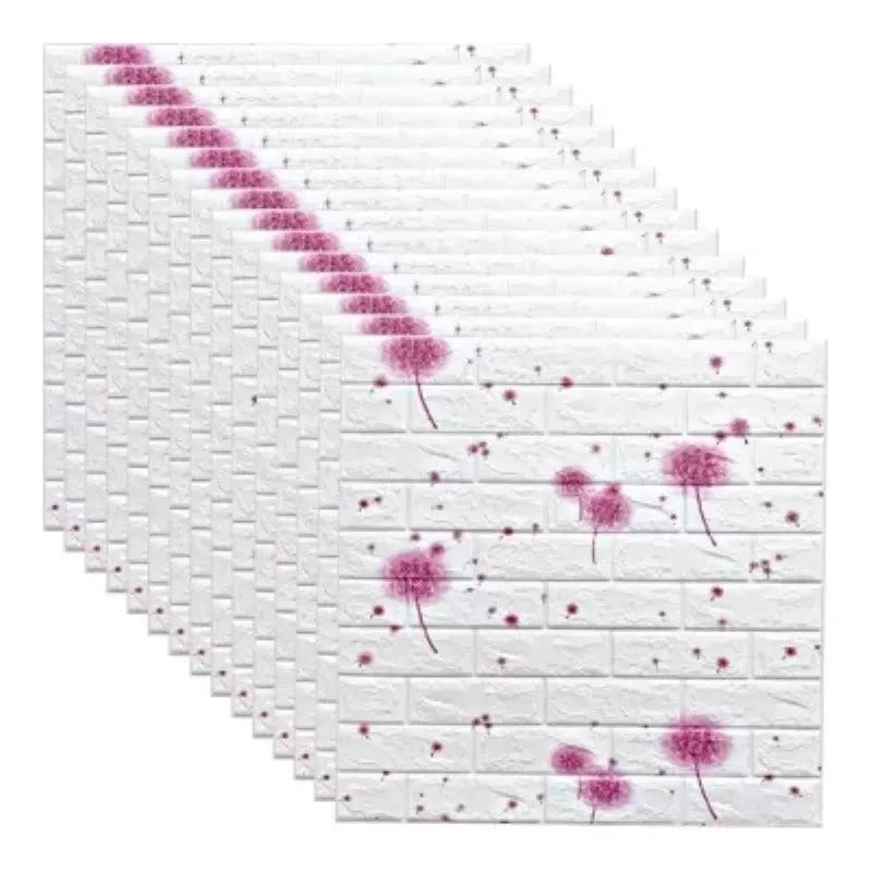 Set 10 x Tapet Autocolant, 3D, Usor de Montat, Rezistent la Apa, Modern, Model Flori Roz, 70x77 cm