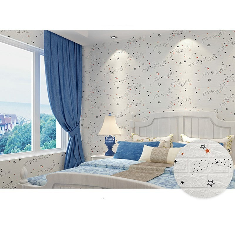 Set 10 x Tapet Autocolant, 3D, Usor de Montat, Rezistent la Apa, Modern, Alb cu stelute, 70x77 cm
