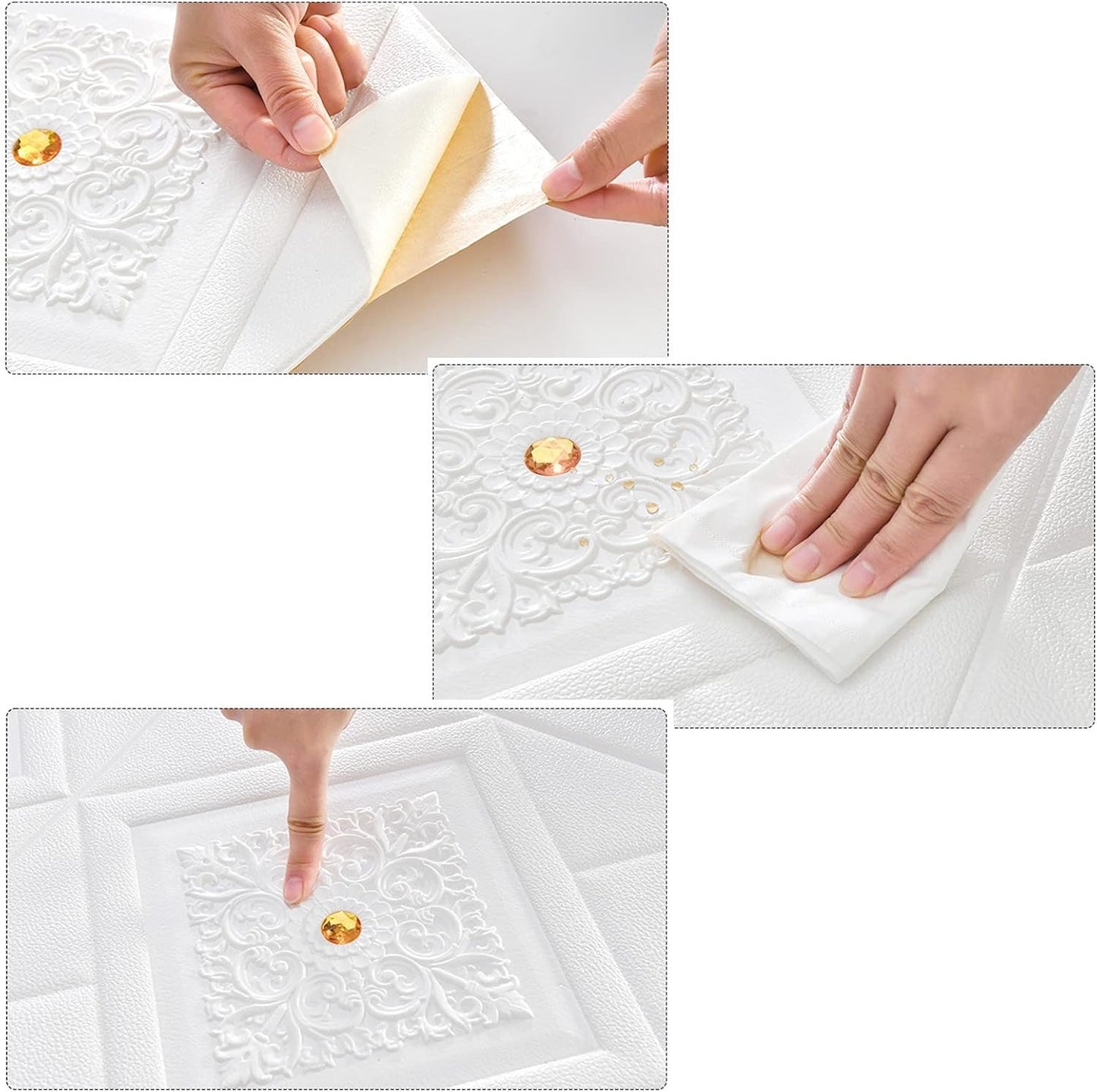 Set 10 x Tapet Autocolant, 3D, Usor de Montat, Rezistent la Apa, Modern, Model Romb Alb, 70x70 cm