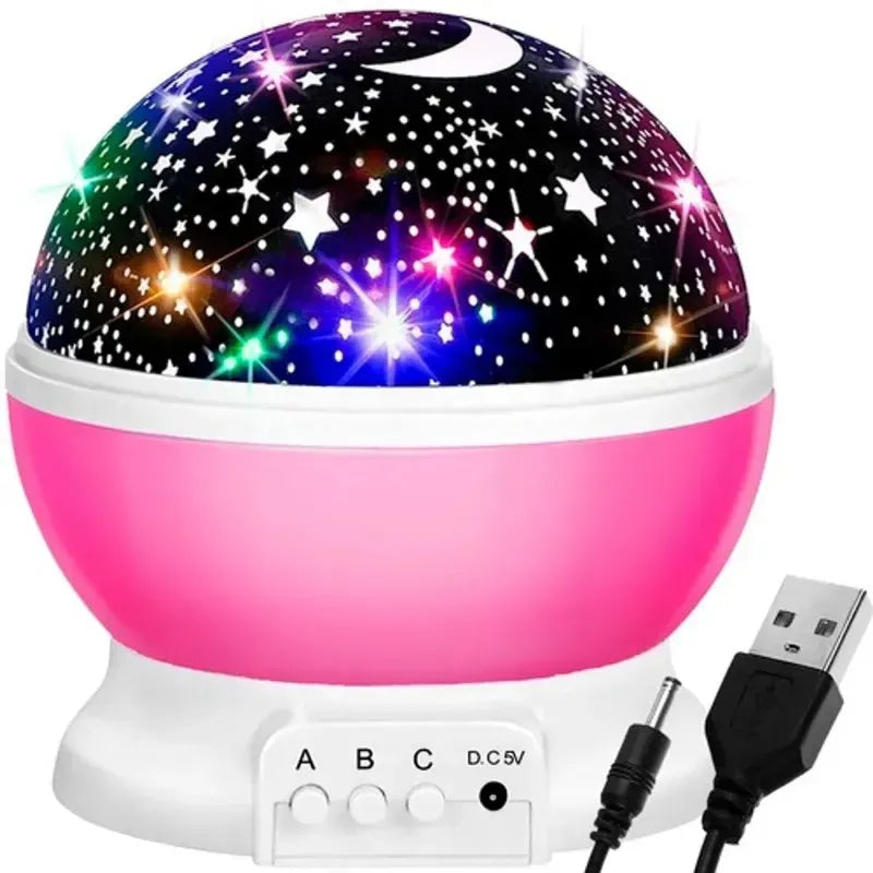 🌟 Lampa de veghe cu Proiector Rotativ cu Stele și Lună, Roz