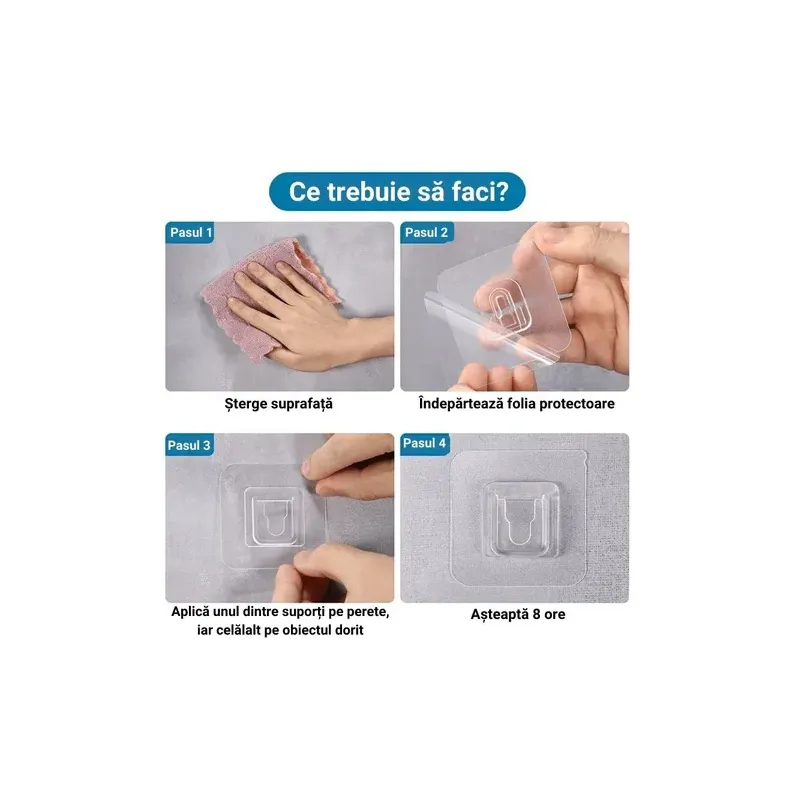 Suport Dublu de Fixare Transparent, Adeziv, pentru Suspendat sau Fixare diverse Obiecte, Set 10 perechi