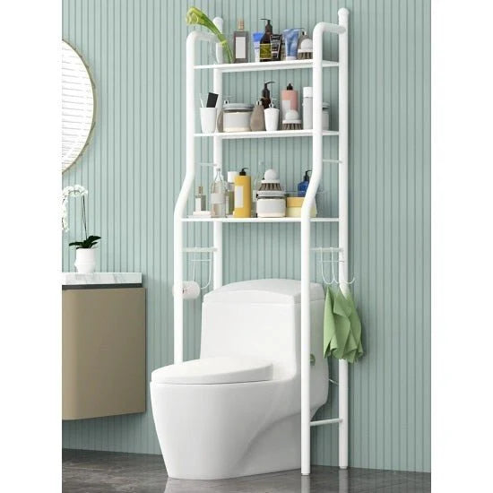 Organizator baie WC, 3 rafturi, Stabil, Suprot Hartie igenica, Metal, Alb