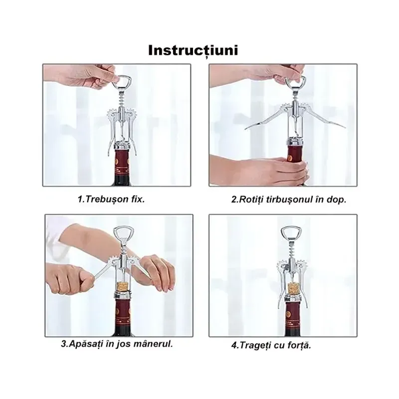 Tirbușon Multifuncțional din Oțel Inoxidabil – Argintiu 🍇
