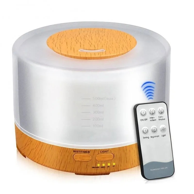 Umidificator de Aer cu Aromaterapie, Iluminare RGB, Portabil, Telecomandă, Rezervor 700ml, Culoare Stejar Deschis! 🌿💡
