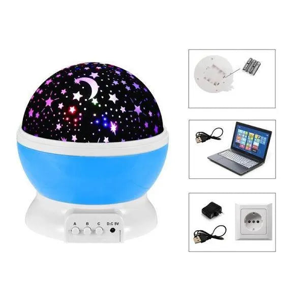 🌟 Lampa de veghe cu Proiector Rotativ cu Stele și Lună, blue