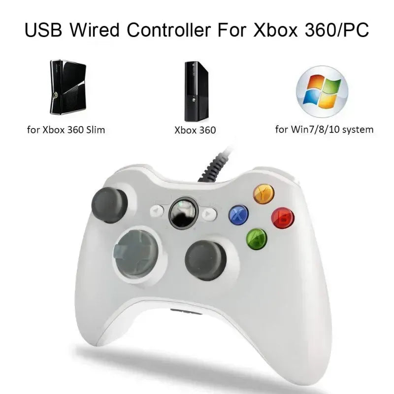 Controller cu Fir – Compatibil Xbox 360/Slim/PC Windows 7/8/10 – Vibrații cu 3 Intensități – Alb