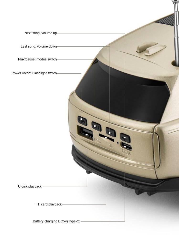 Boxa portabila stil Range Rover, Incarcare Solara, 10W, bluetooth, Radio FM, Antena, USB, MP3, TF, Bej