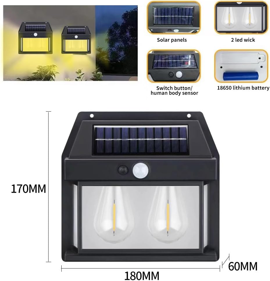 Lampa Solară de Perete cu 2 Becuri LED – Iluminare Eficientă și Sustenabilă pentru Exterior, KT 666-2W