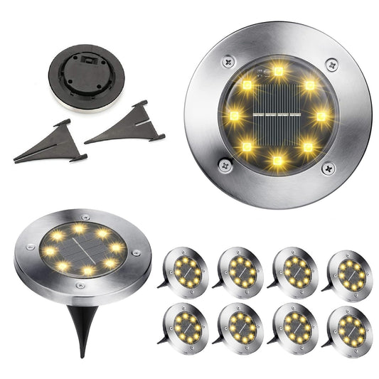 Set 8 Lămpi Solare din Inox și Plastic, Cu Acumulator Reîncărcabil, Iluminare Peste 12 Ore
