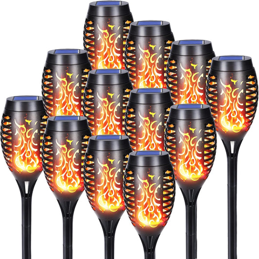 Set 12 Lămpi Solare Tip Torță cu Efect de Flacără – Iluminat Exterior Atmosferic