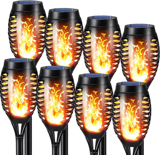 Set 8 Lămpi Solare Tip Torță cu Efect de Flacără, 52 cm, IP65, ABS Negru