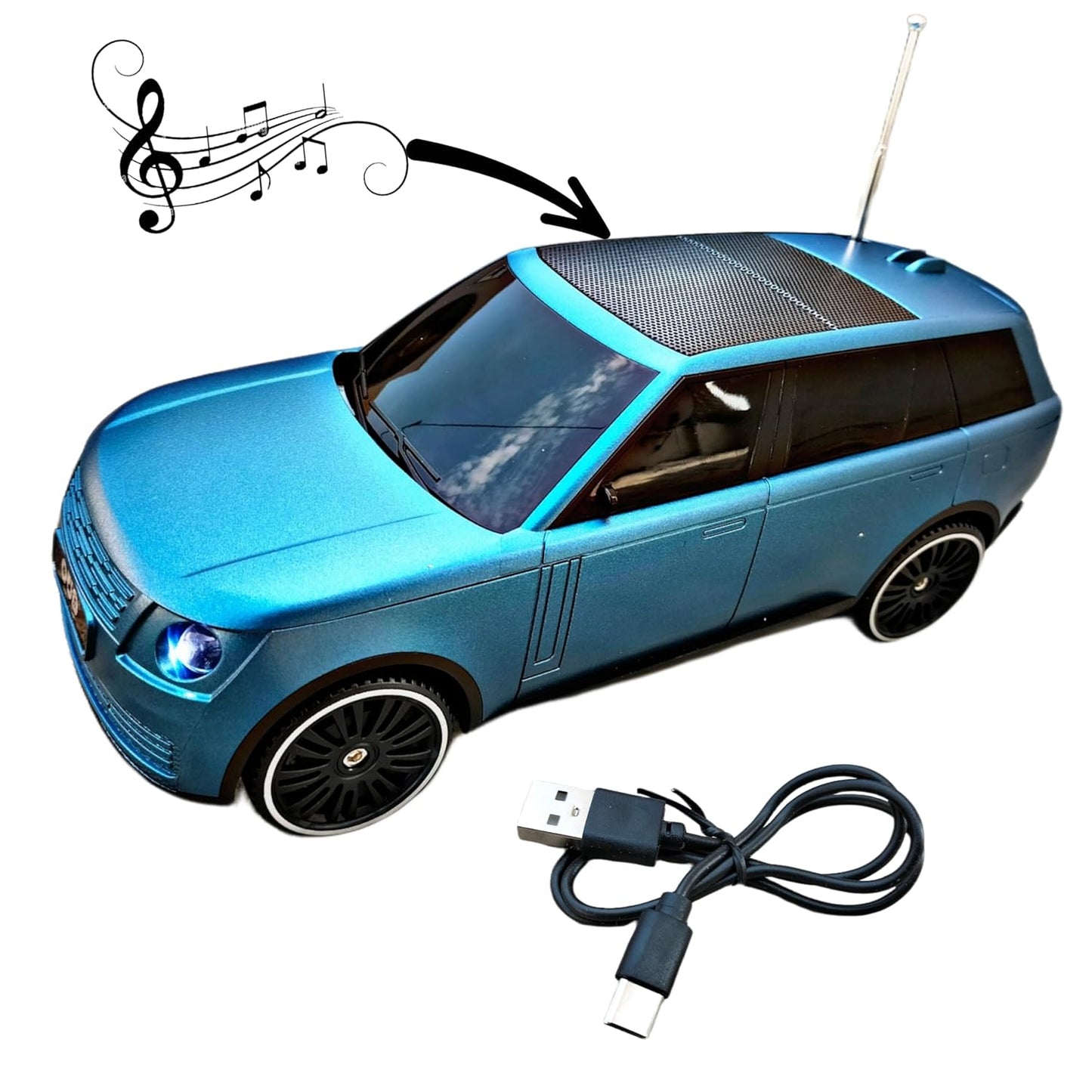 Boxa portabila stil Range Rover, Incarcare Solara, 10W, bluetooth, Radio FM, Antena, USB, MP3, TF, Blue