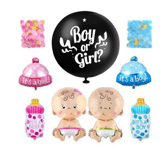 Set 7 baloane Gender Reveal, Girl or Boy, 90 cm, fetita sau baietel