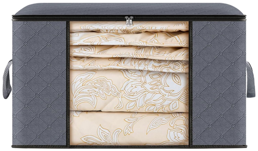 Set 3 Cutii pentru Depozitare si Organizare, pliabile, pentru haine/paturi/jucarii, 105 L, 60x43x35 cm, Gri, Marimea M