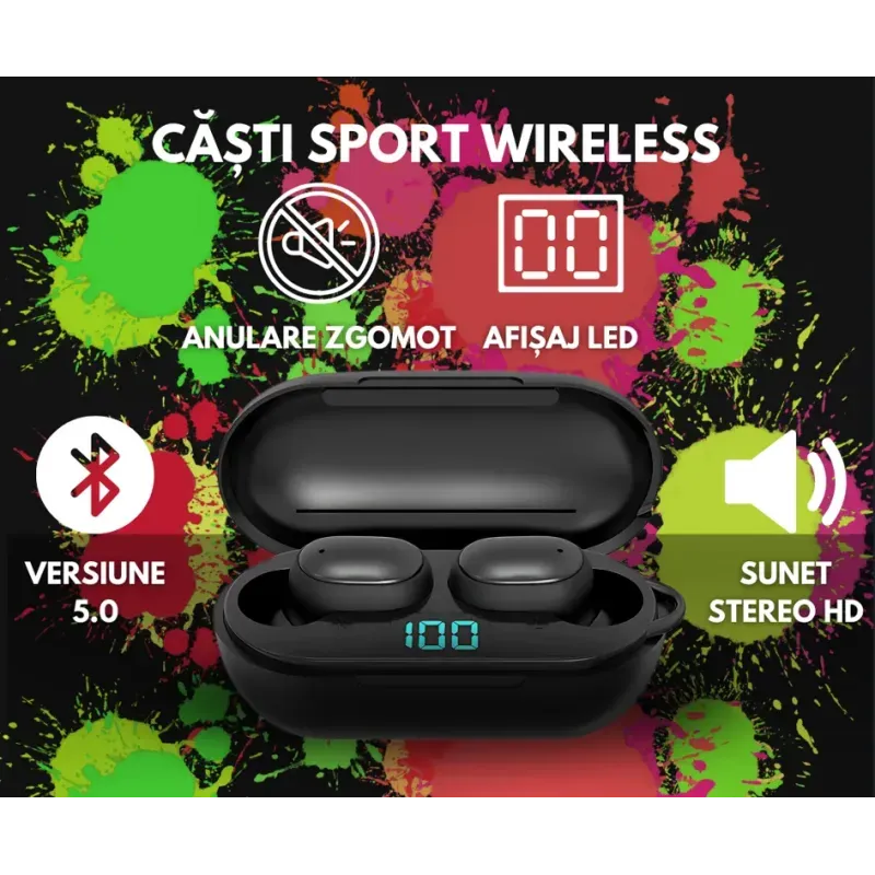 Casti Wireless H6 TWS In-Ear Bluetooth, Negru