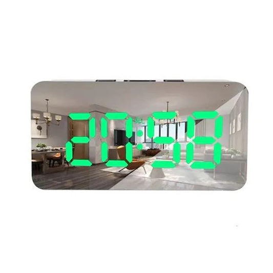 ⏰ Ceas Digital cu Afișaj LED Verde – Display Oglindă, Alarmă, Carcasă Neagră 🖤