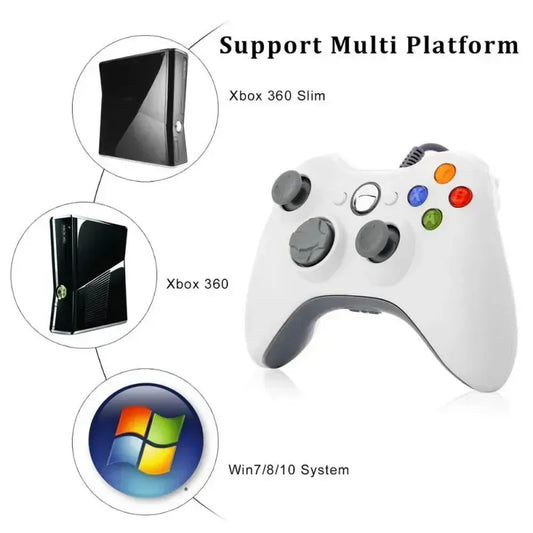 Controller cu Fir – Compatibil Xbox 360/Slim/PC Windows 7/8/10 – Vibrații cu 3 Intensități – Alb